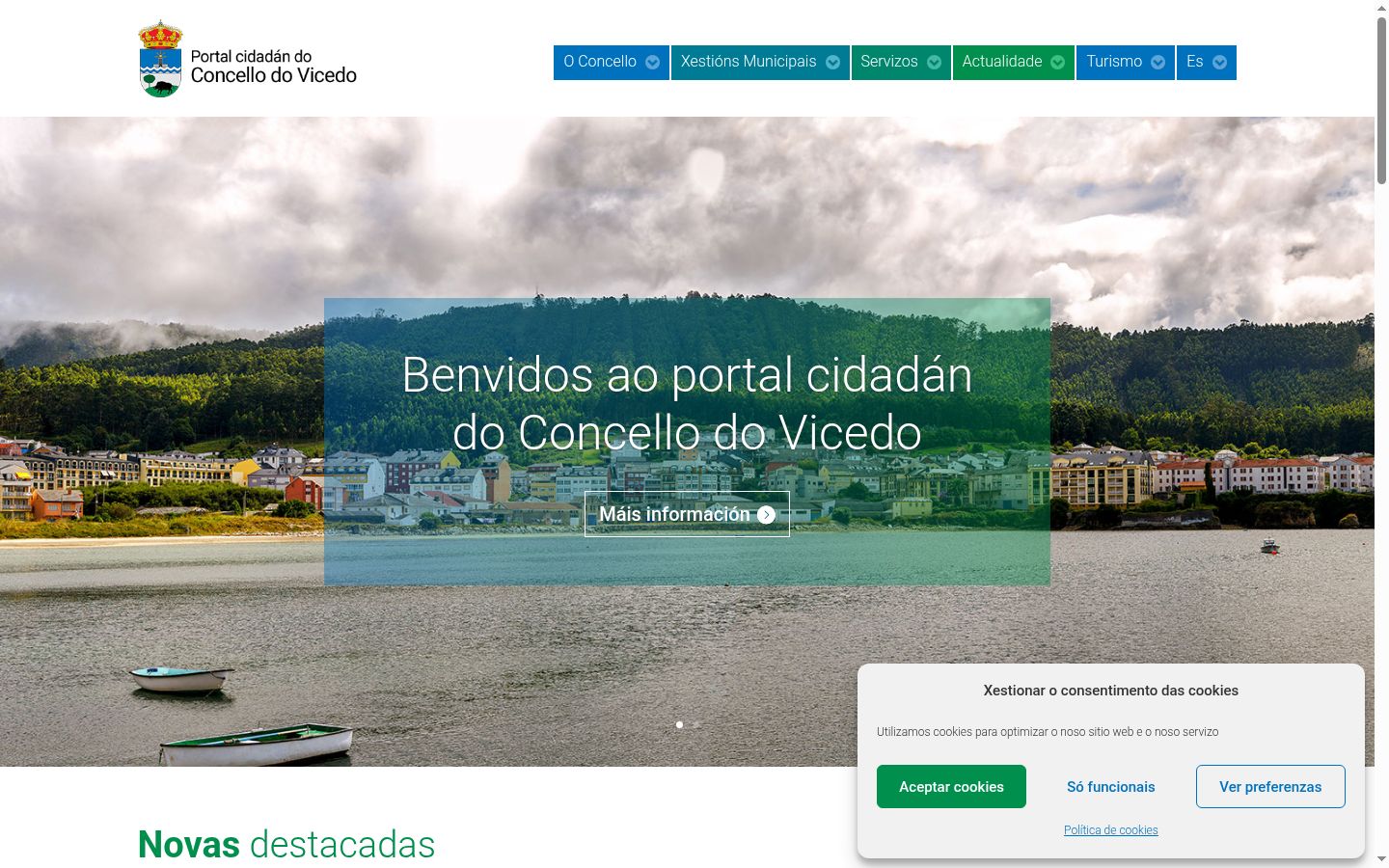 Captura de pantalla del banner de consentimiento mostrado antes de cualquier interacción
