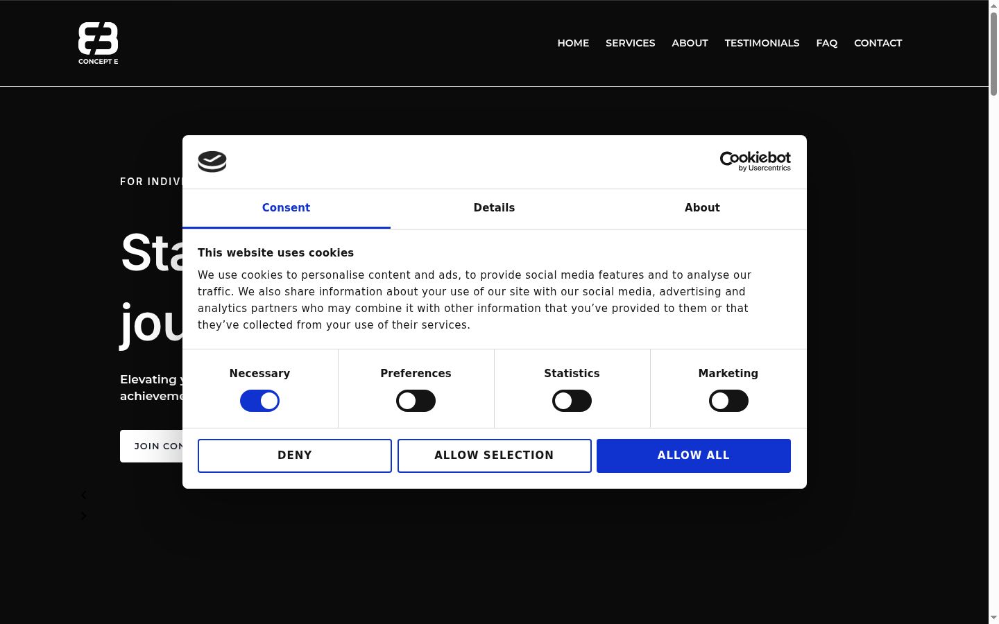Screenshot of the consent banner shown before any interaction