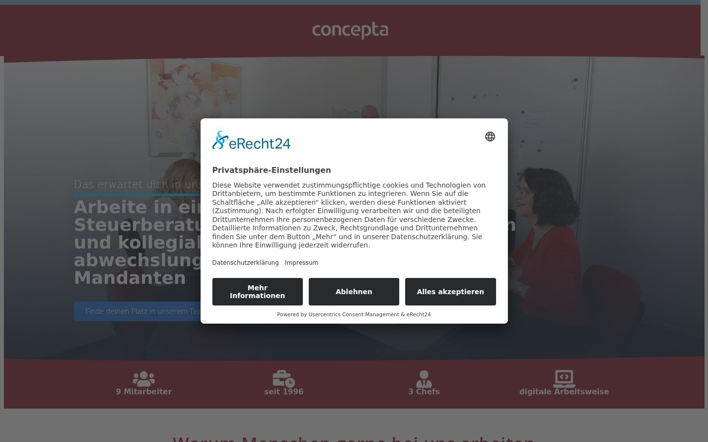 Captura de pantalla del banner de consentimiento mostrado antes de cualquier interacción