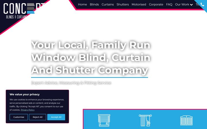 Screenshot of conceptblindsandshutters.co.uk