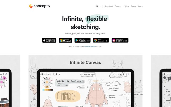 Ekrānuzņēmums no concepts.app