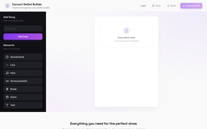 Screenshot of concert-setlist.com