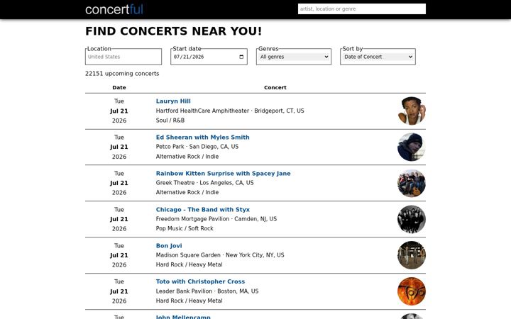 Screenshot of concertful.com