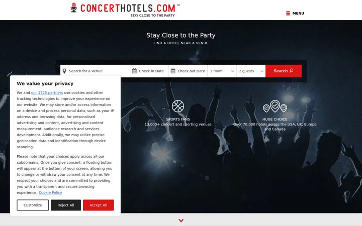 Capture d'écran de concerthotels.com