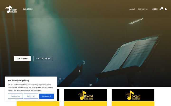 Screenshot of concertsheetmusic.co.uk