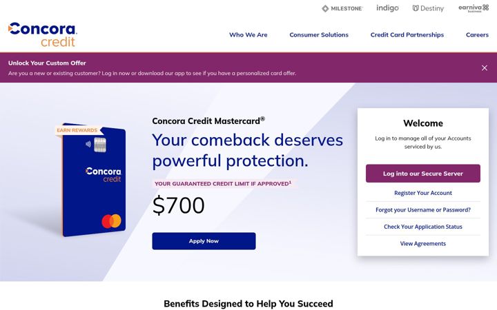 Screenshot stránky concoracredit.com
