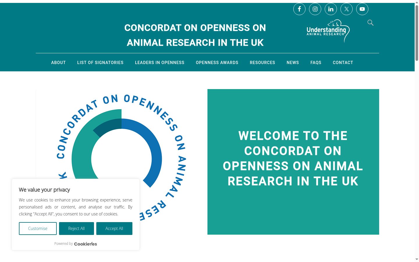 Captura de ecrã do banner de consentimento apresentado antes de qualquer interação
