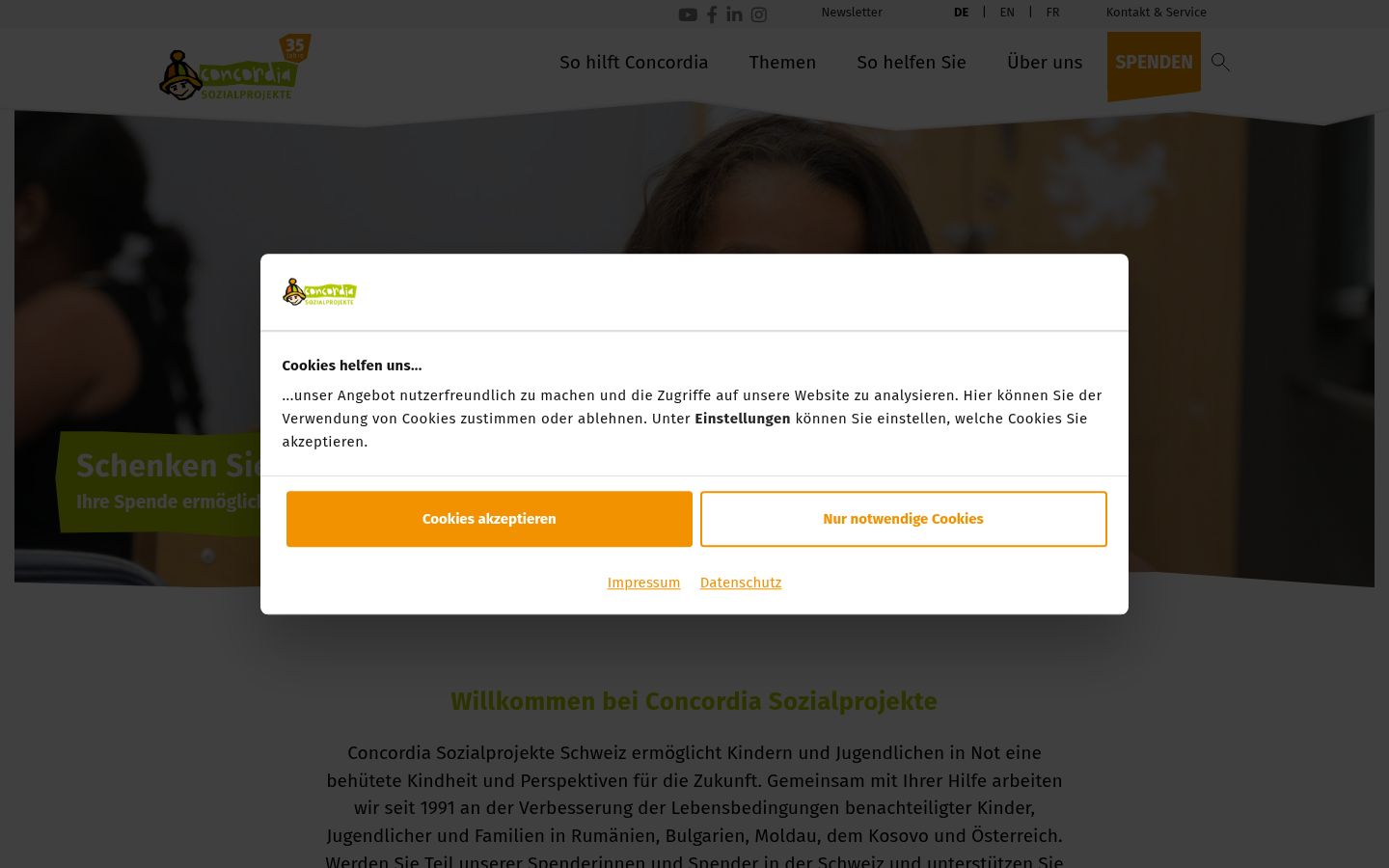Screenshot of the consent banner shown before any interaction