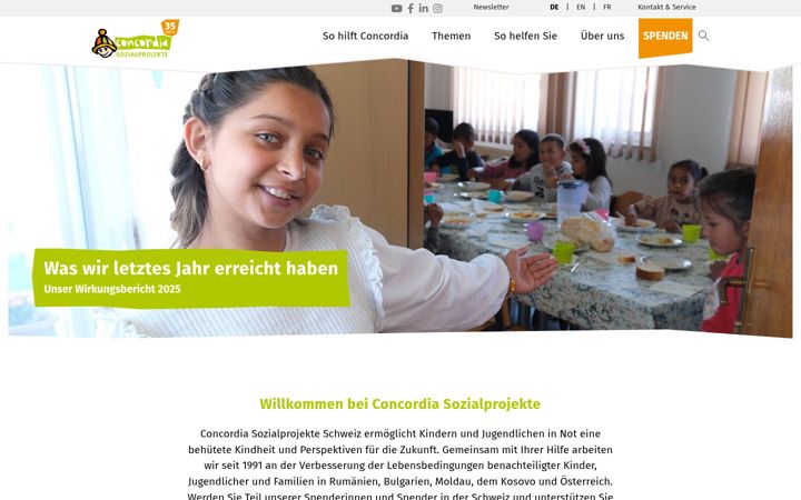 Screenshot of concordia-sozialprojekte.ch