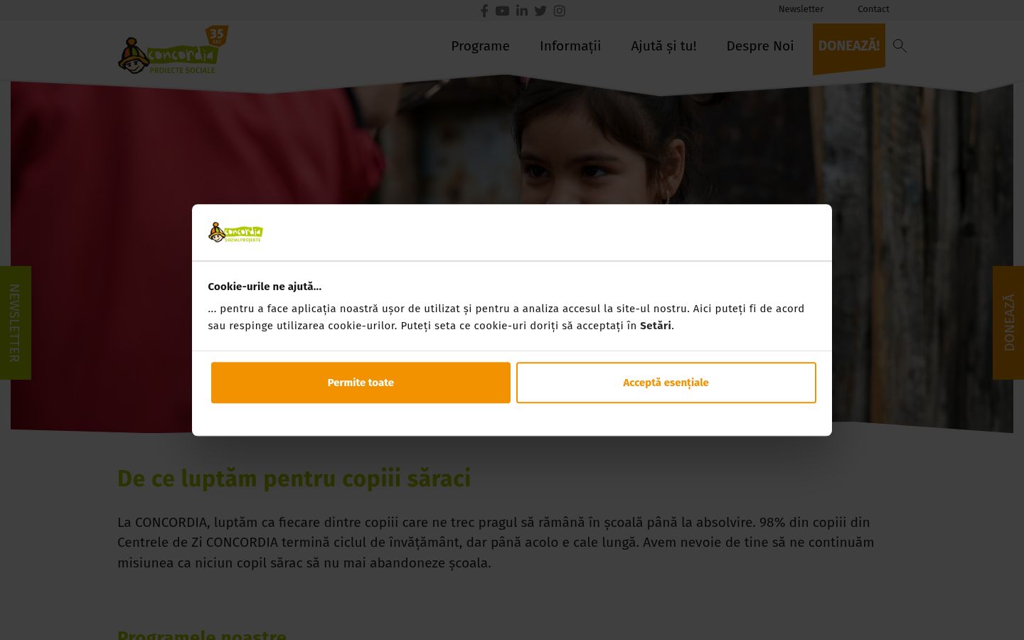 Captură de ecran a bannerului de consimțământ afișat înainte de orice interacțiune