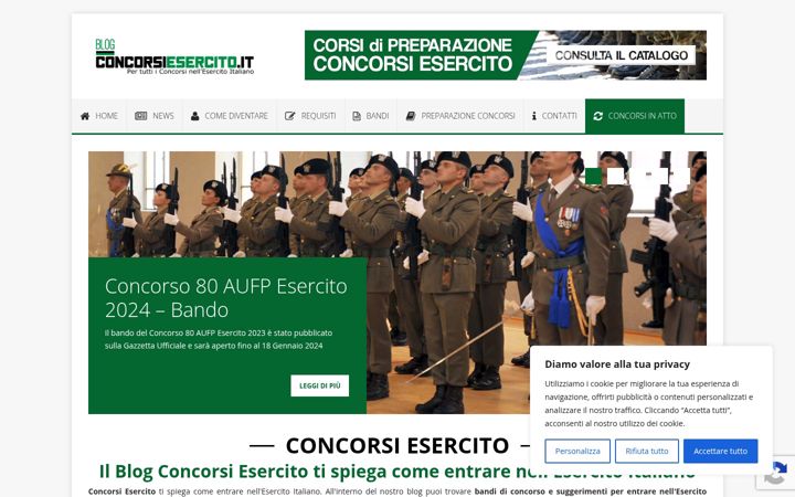 Ekrānuzņēmums no concorsiesercito.it