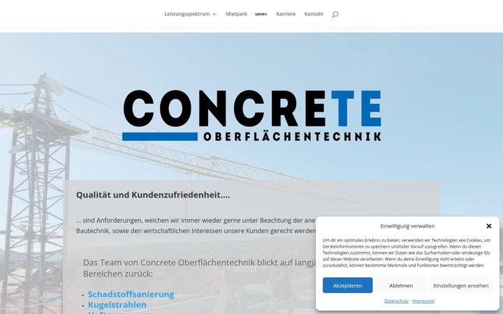 Screenshot of concrete-oberflaechentechnik.de