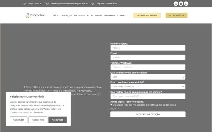 Screenshot stránky concretizemoveisplanejados.com.br