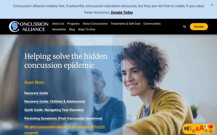 Screenshot of concussionalliance.org