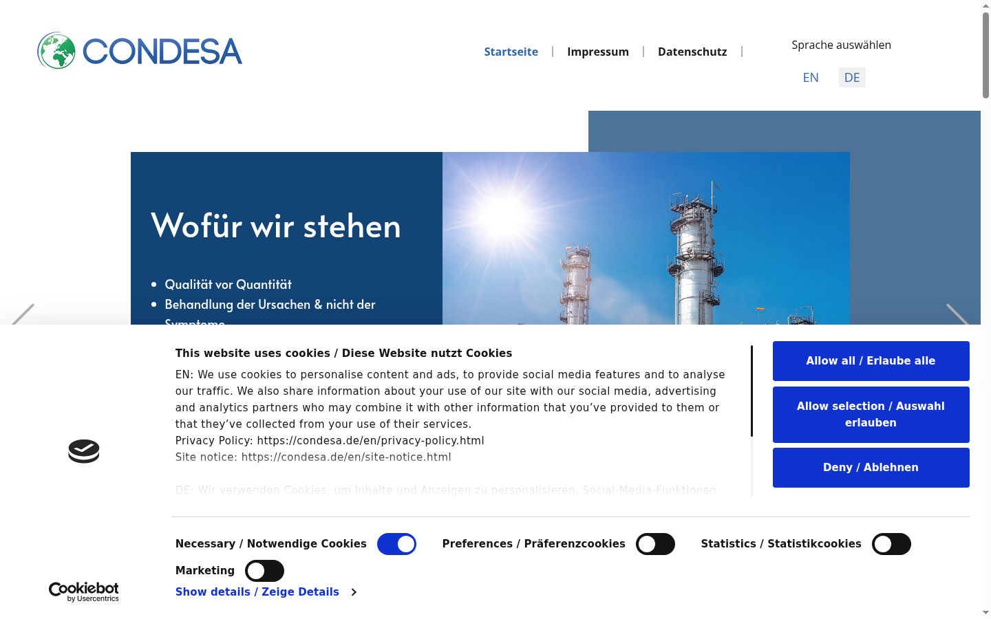 Screenshot des Einwilligungsbanners vor jeglicher Interaktion