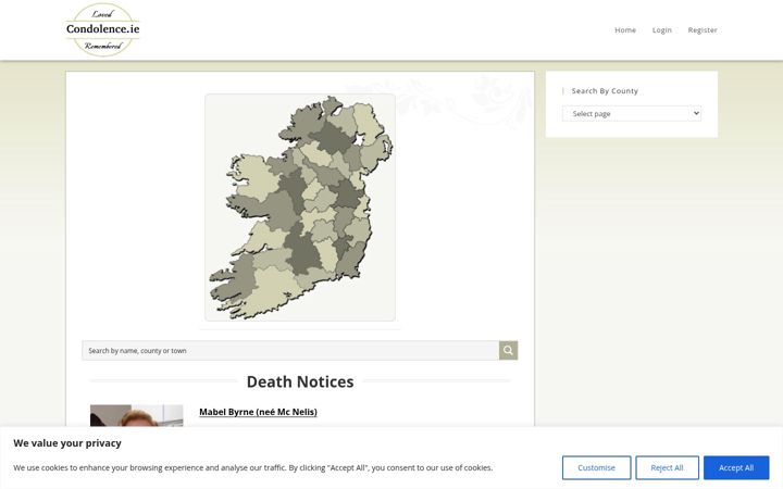 Capture d'écran de condolence.ie