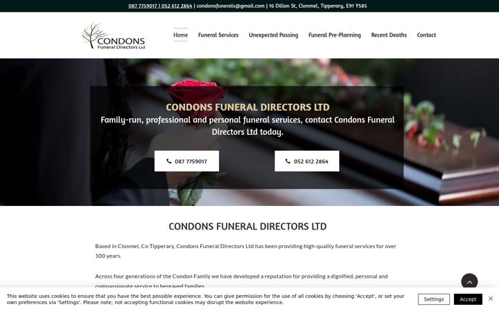 Capture d'écran de condonsfuneraldirectors.ie