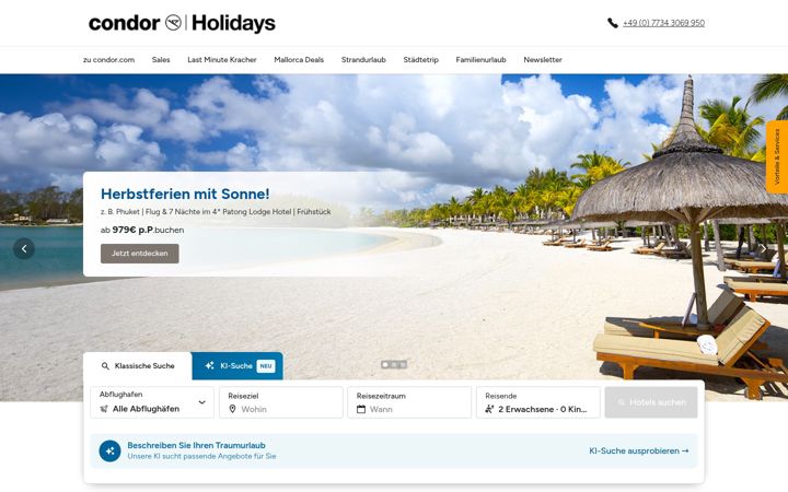 Screenshot of condor-holidays.com