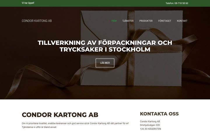 Skærmbillede af condorkartong.se