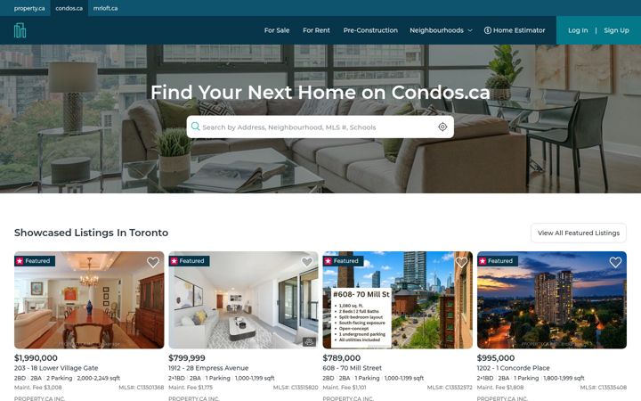 Screenshot of condos.ca