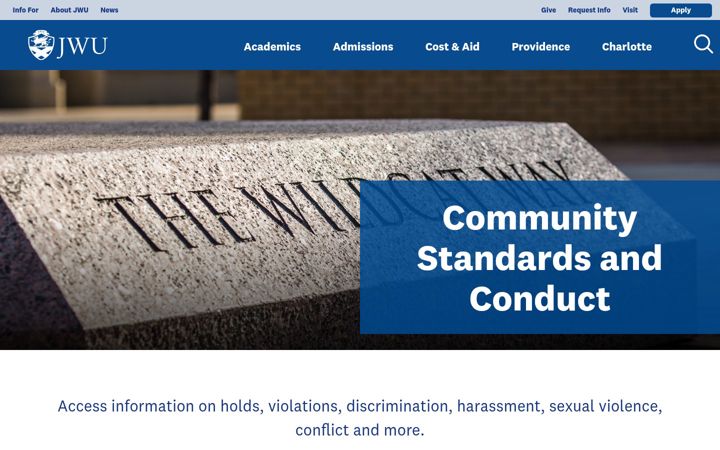 Screenshot von conduct.jwu.edu