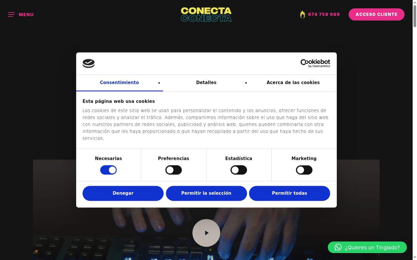 Capture d'écran de la bannière de consentement affichée avant toute interaction