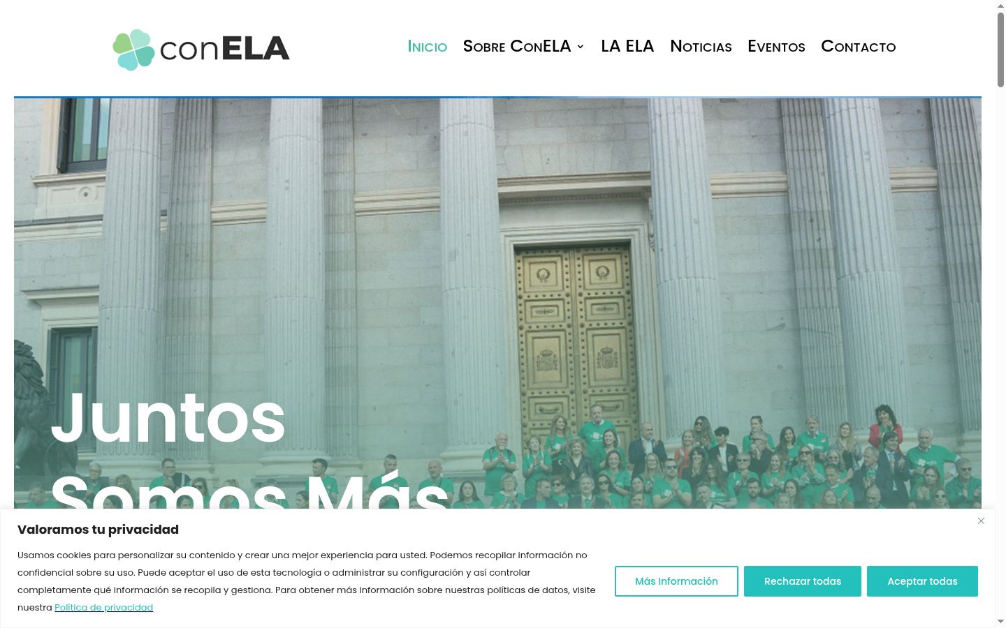 Captura de pantalla del banner de consentimiento mostrado antes de cualquier interacción