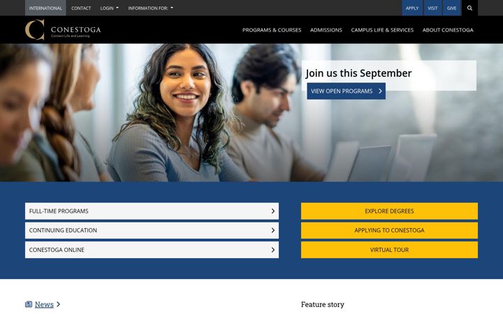 Screenshot of conestogac.on.ca