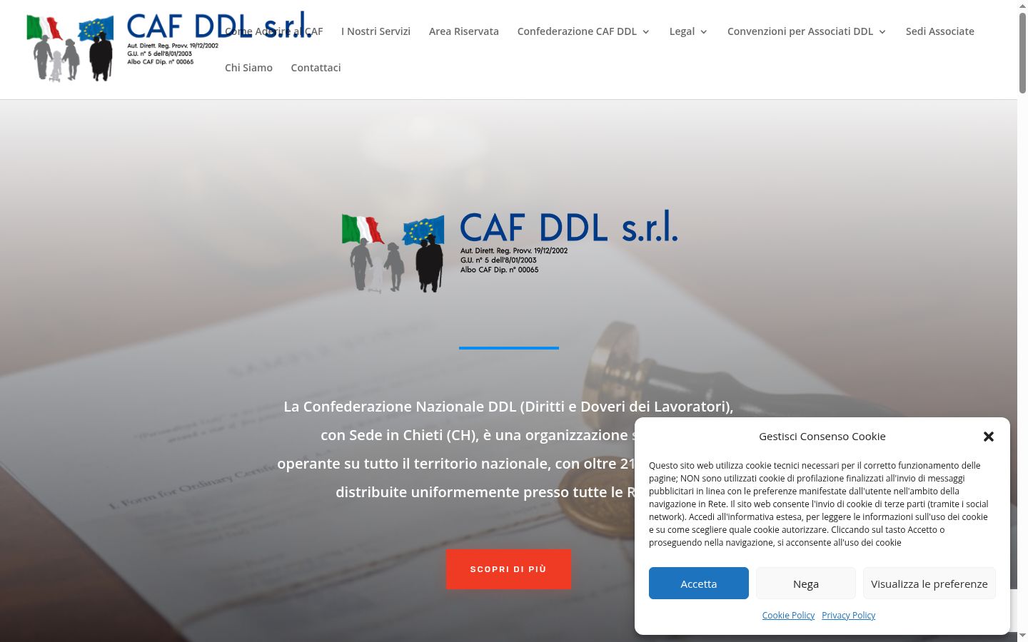Screenshot del banner di consenso mostrato prima di qualsiasi interazione