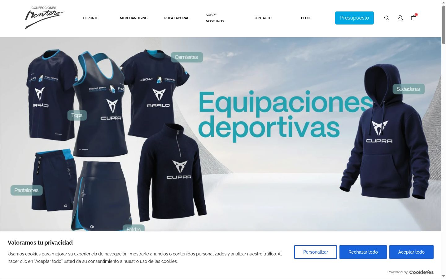 Captura de pantalla del banner de consentimiento mostrado antes de cualquier interacción