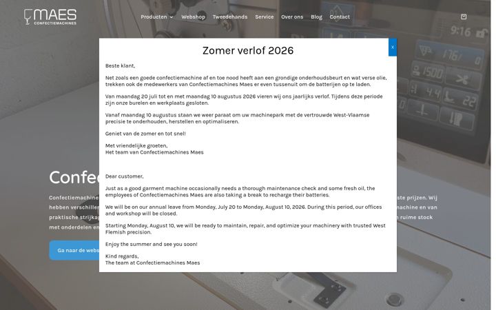 Screenshot of confectiemachinesmaes.be