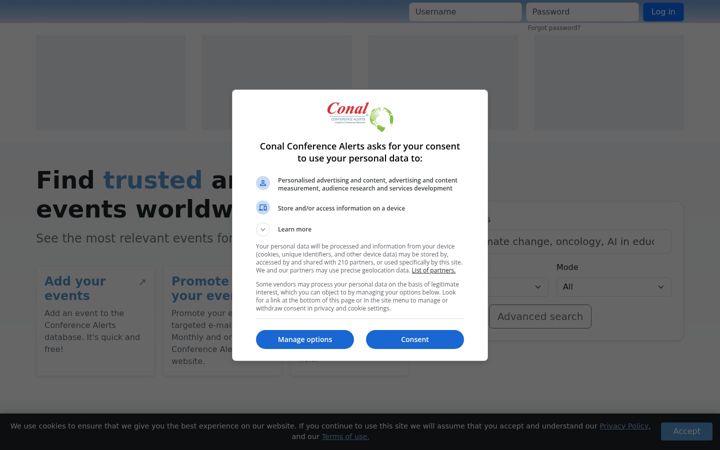 Screenshot ta' conferencealerts.com