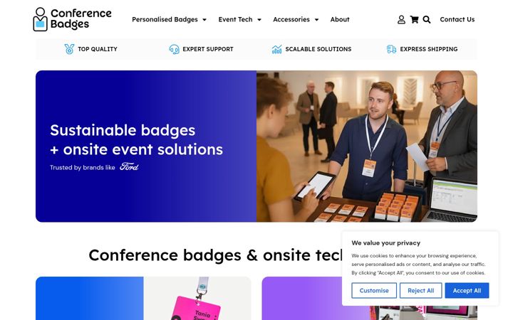 Ekrānuzņēmums no conferencebadges.co.uk