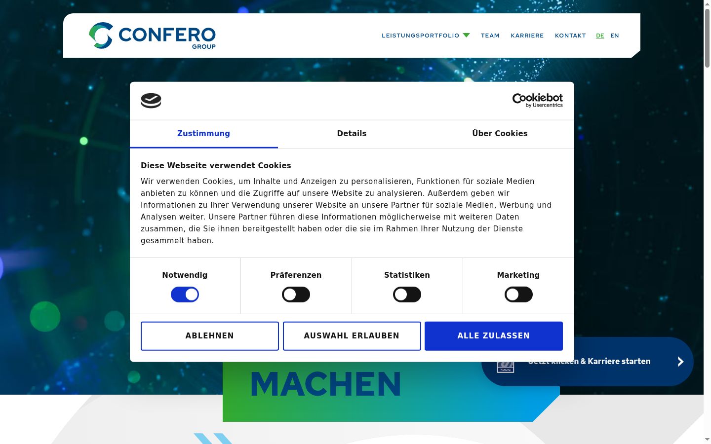Screenshot del banner di consenso mostrato prima di qualsiasi interazione