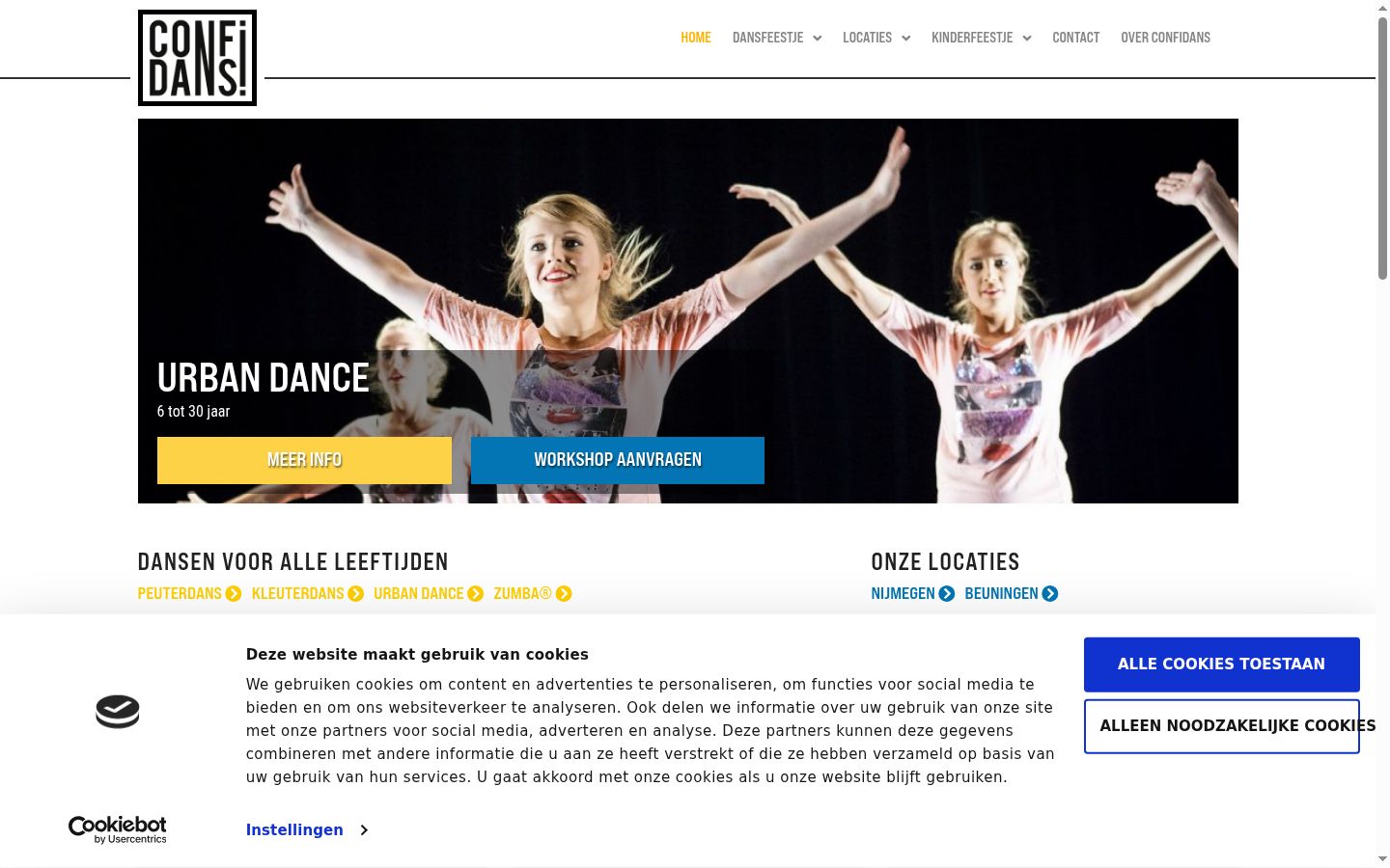 Screenshot van de toestemmingsbanner zoals getoond vóór enige interactie