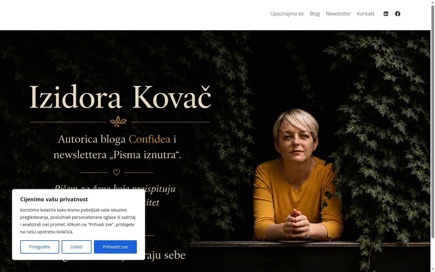 Snimka zaslona bannera za privolu prikazanog prije bilo kakve interakcije