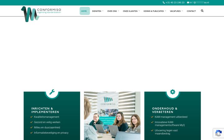 Kuvakaappaus sivustosta conformiso.nl