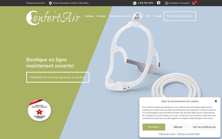 Skärmbild av confortair.ca