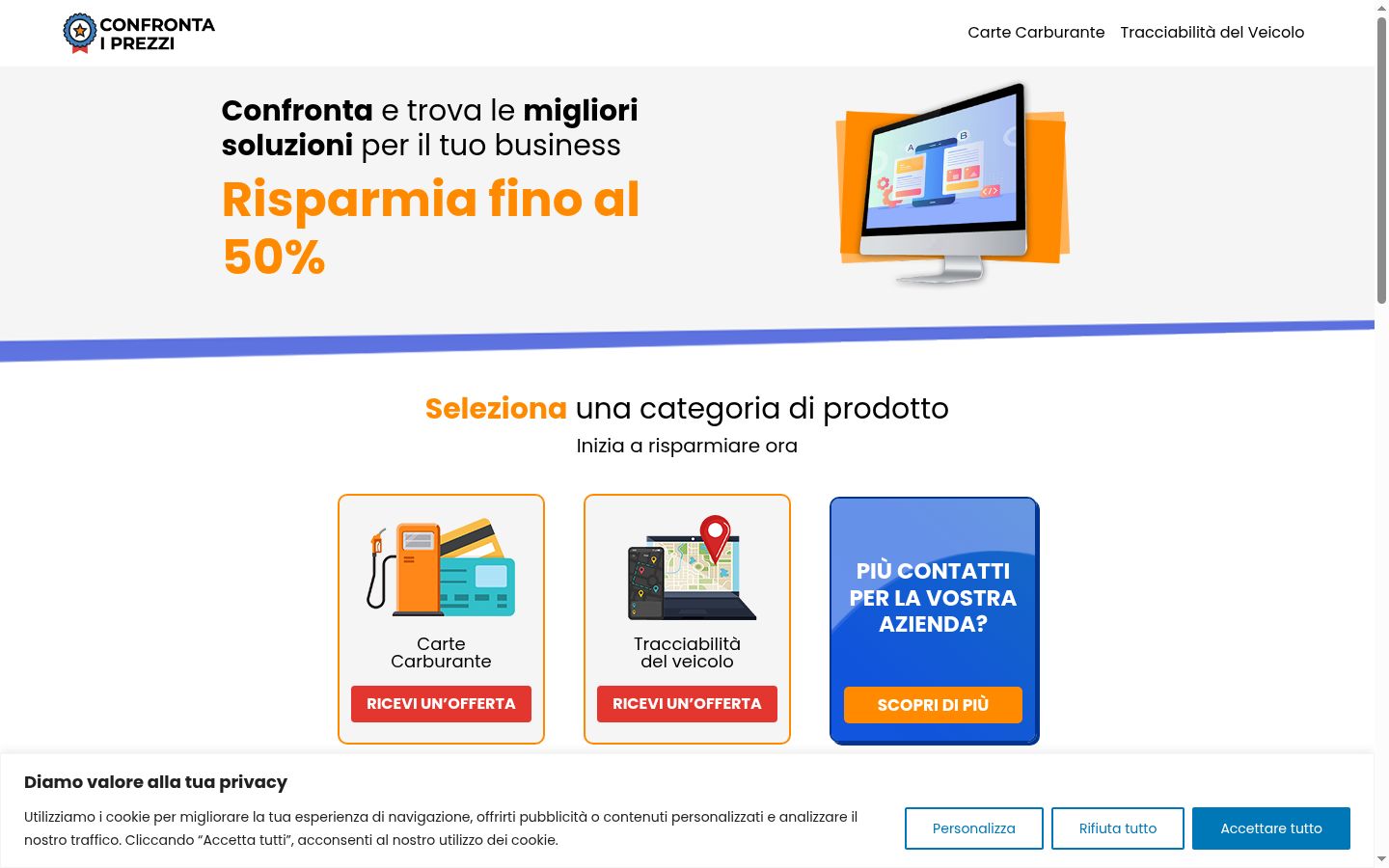 Screenshot del banner di consenso mostrato prima di qualsiasi interazione