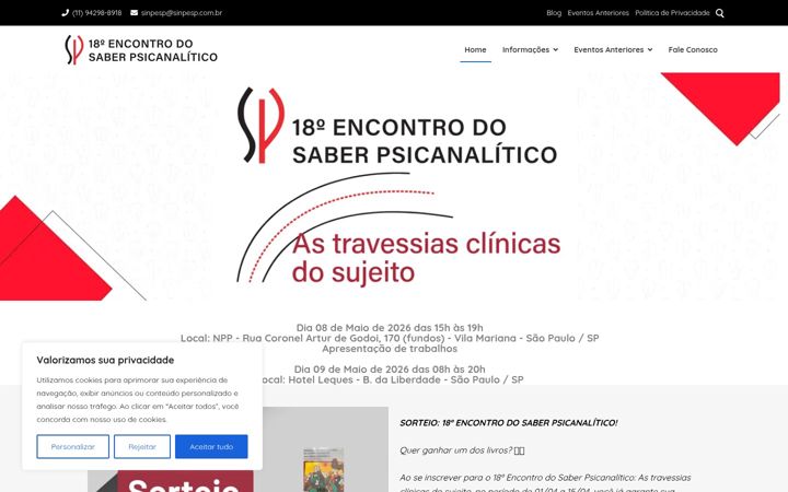 Screenshot of congressodepsicanalise.com.br