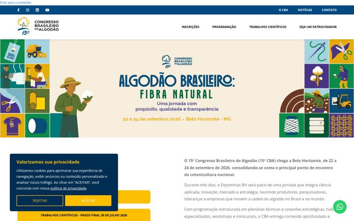 Screenshot of congressodoalgodao.com.br