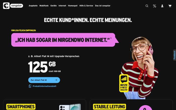 Captură de ecran a congstar.de