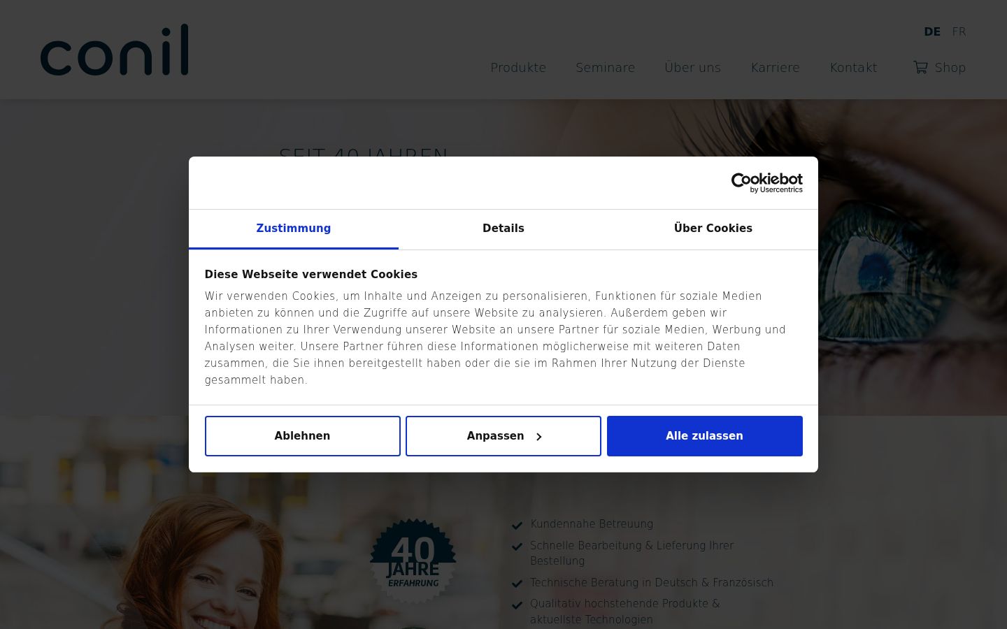 Captura de ecrã do banner de consentimento apresentado antes de qualquer interação