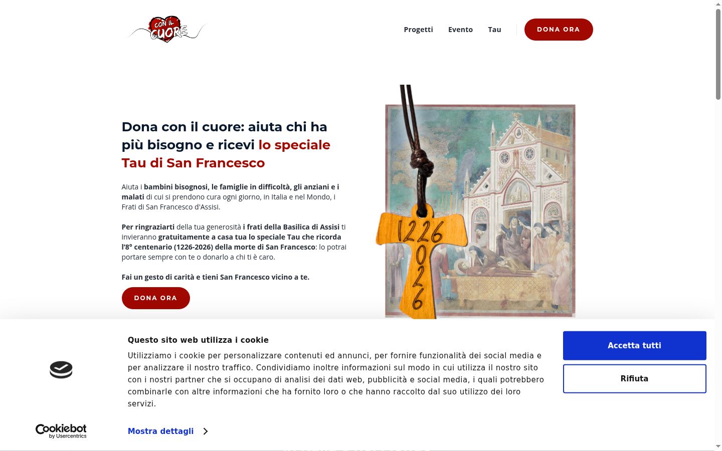 Screenshot del banner di consenso mostrato prima di qualsiasi interazione