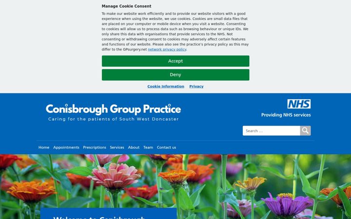 Screenshot van conisbroughgrouppractice.nhs.uk