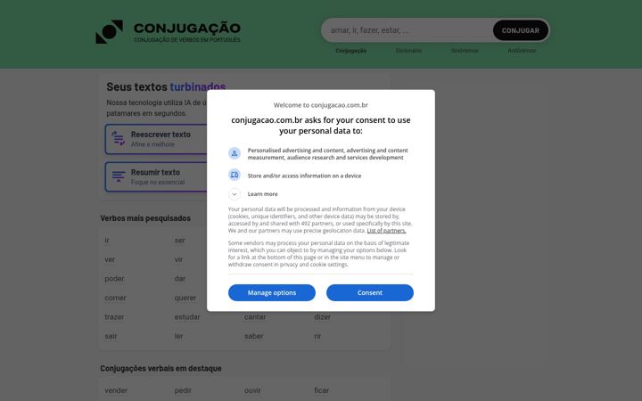 Screenshot of conjugacao.com.br