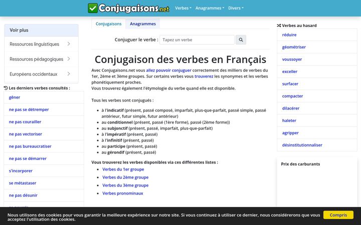 Screenshot of conjugaisons.net