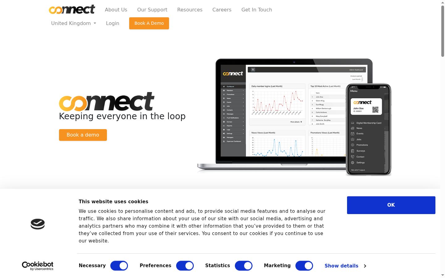 Screenshot del banner di consenso mostrato prima di qualsiasi interazione
