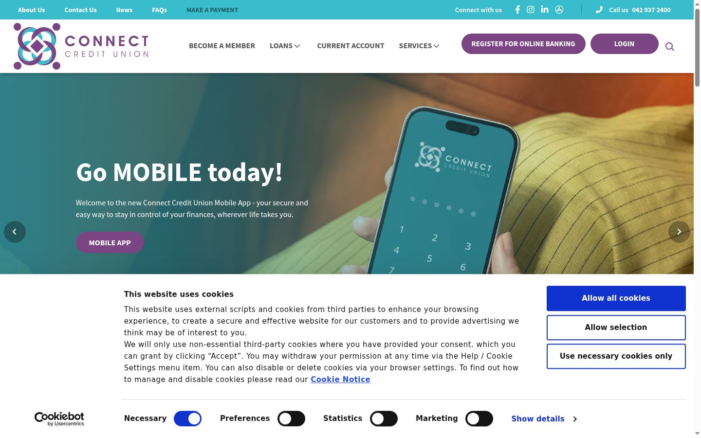 Screenshot del banner di consenso mostrato prima di qualsiasi interazione