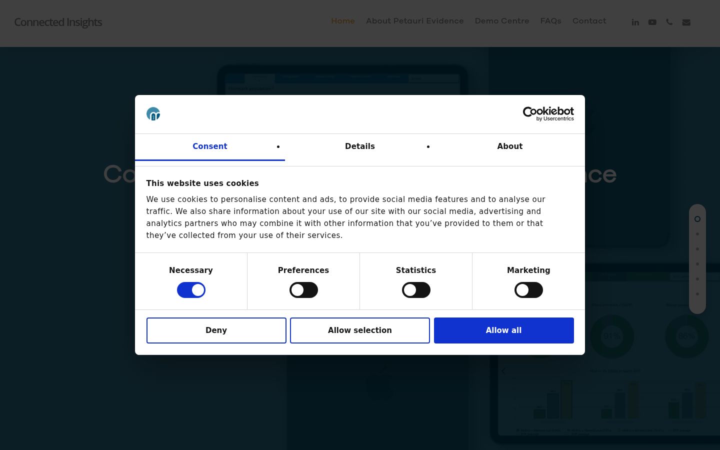 Screenshot del banner di consenso mostrato prima di qualsiasi interazione